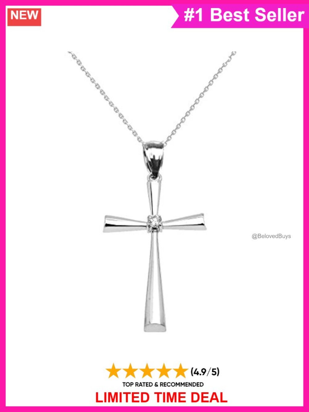 Sterling Silver Diamond Accented Solitaire Flared Cross Pendant Necklace